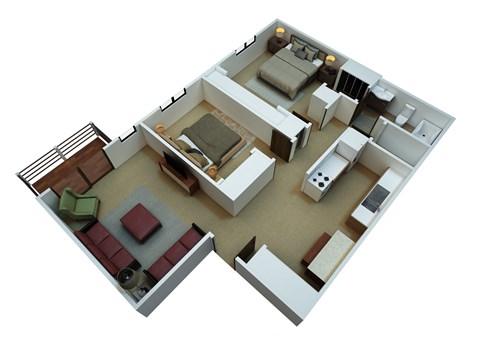 Floor plan for 2 beds, 1 bath, 810 sqft